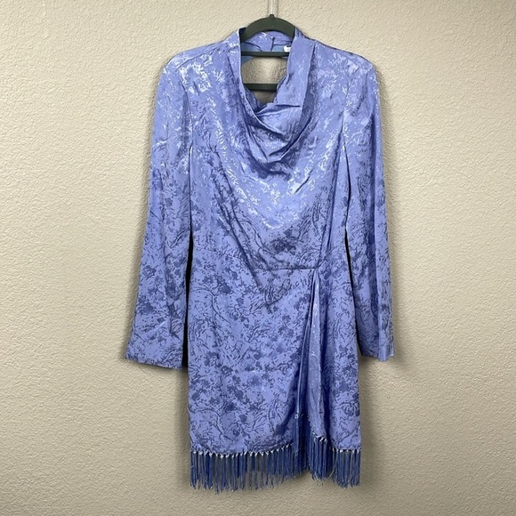 NWT Jonathan Simkhai Vivian Jacquard Mini Dress Long Sleeve Fringe Periwinkle 2 - Picture 7 of 13